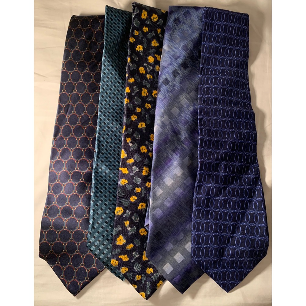 Designer Luxe Silk Tie Lot (5) Blue Vintage Preppy Old Money Academia